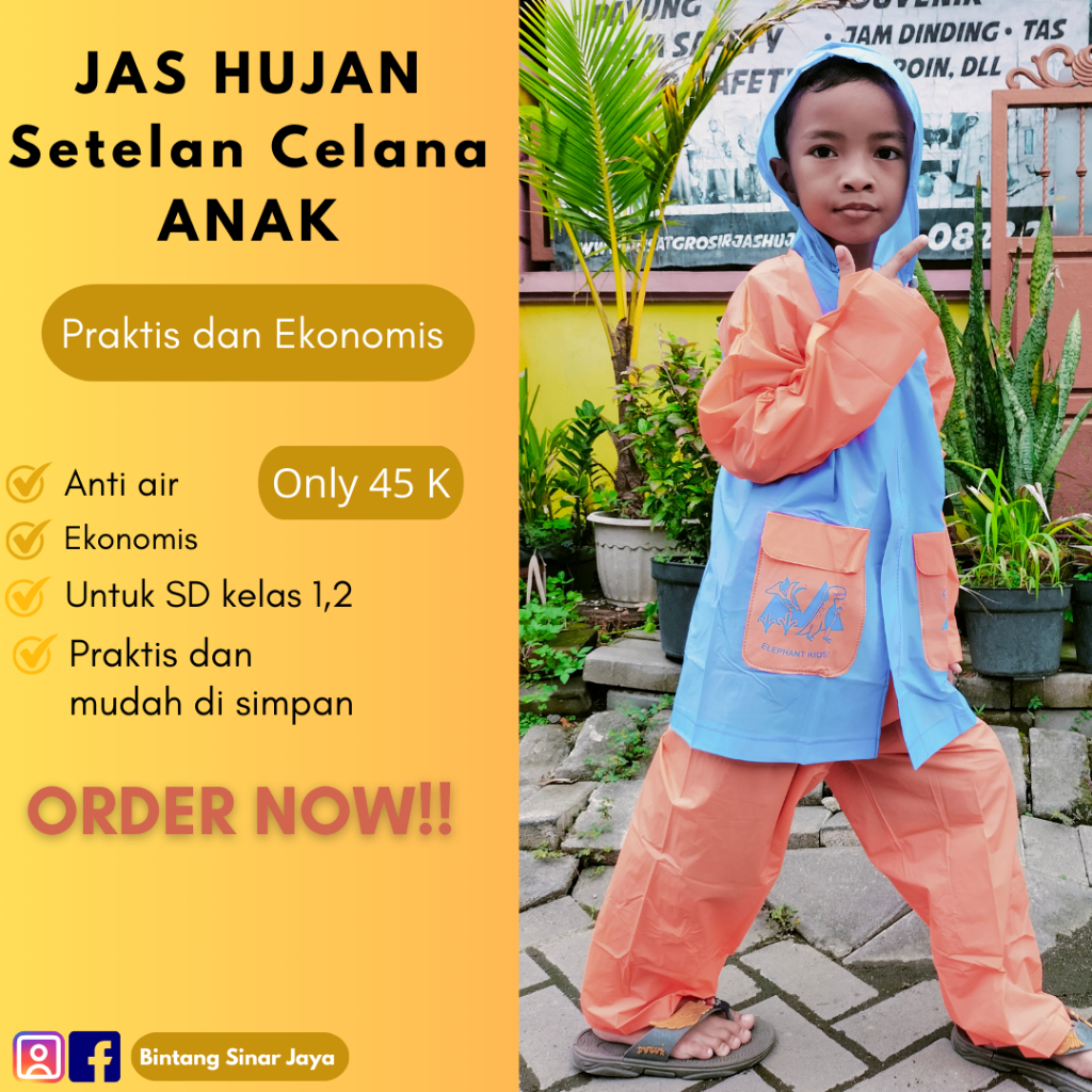 Jas Hujan Anak Jaket Celana Elephant Brand