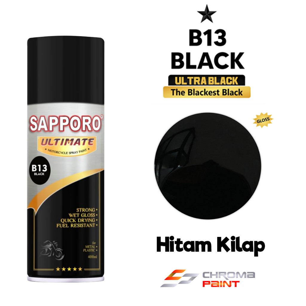 Sapporo Ultimate B13 Black - Pilok Hitam Glossy Tahan Bensin 400ml