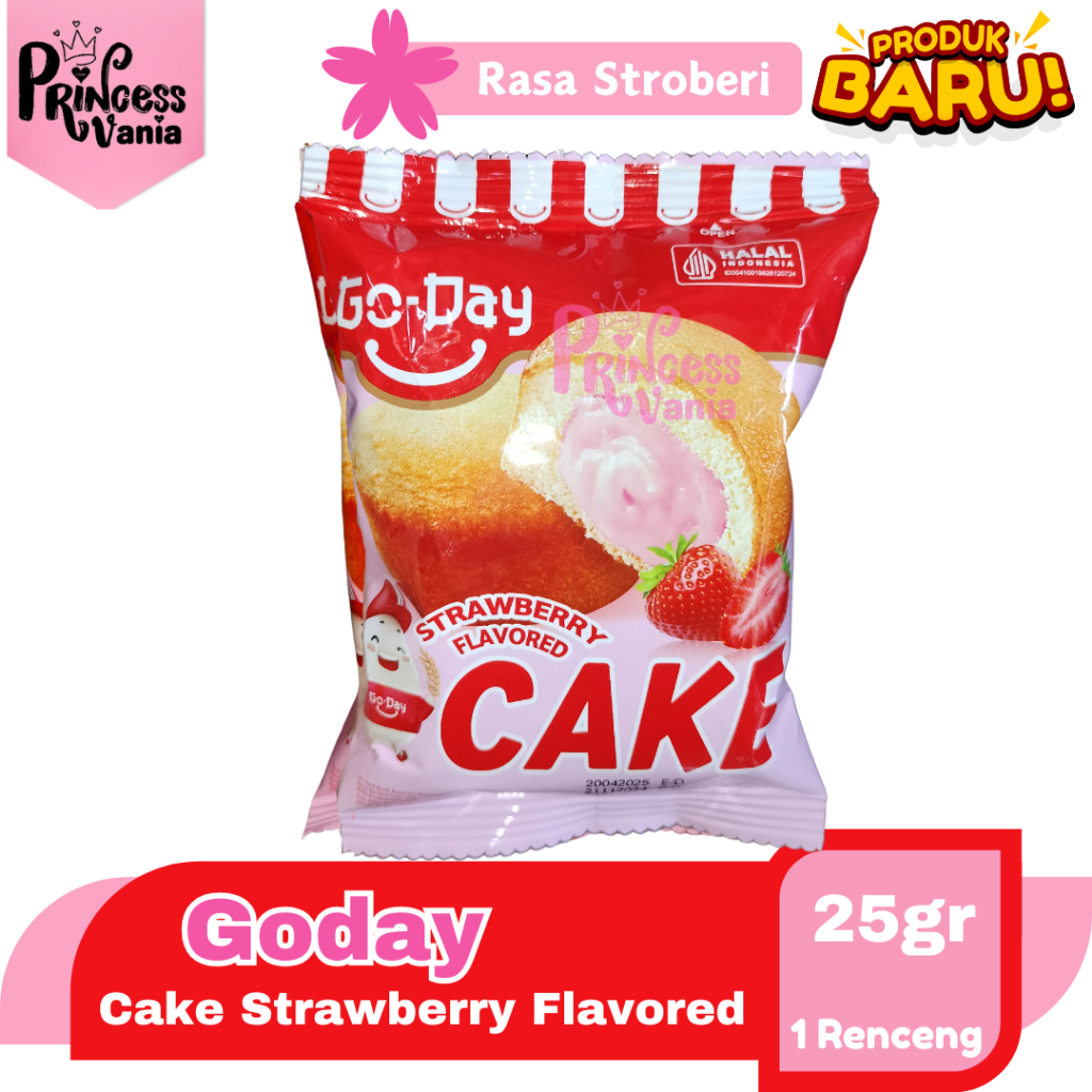 

1 RENCENG GODAY CAKE STRAWBERRY FLAVORED 25GR KUE BOLU CEMILAN SNACK MAKANAN RINGAN