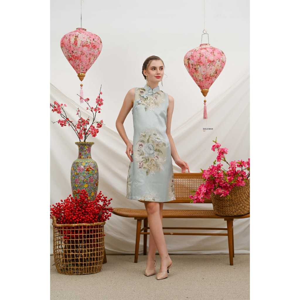 B21919 SOLEMIO DRESS CHEONGSAM KATUN JACGUARD EMBOSSED NEW COLLECTION HIGH QUALITY