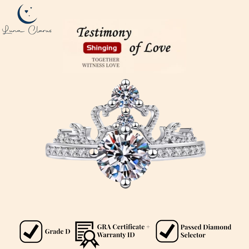 Cincin Couple Tunangan Perak Asli  Emas Putih Berlian Cincin Lamaran Kawin Desain Princess Crown