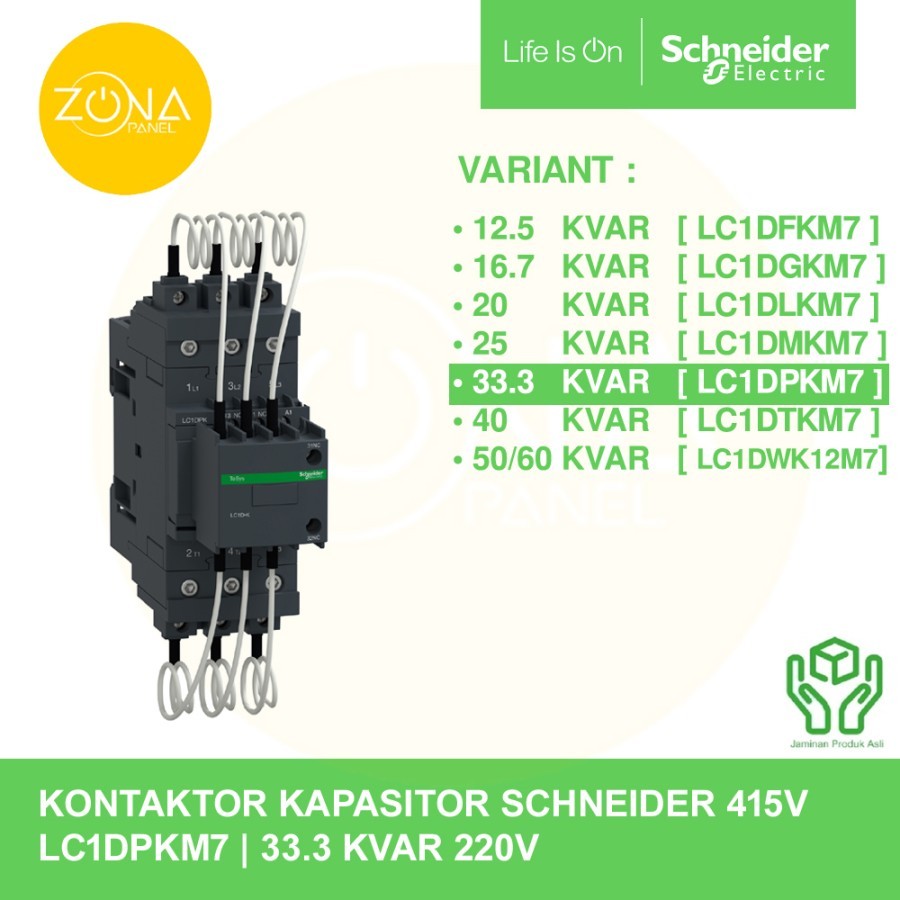 KONTAKTOR CAPASITOR KAPASITOR SCHNEIDER 33.3KVAR 33.3 KVAR LC1DPKM7