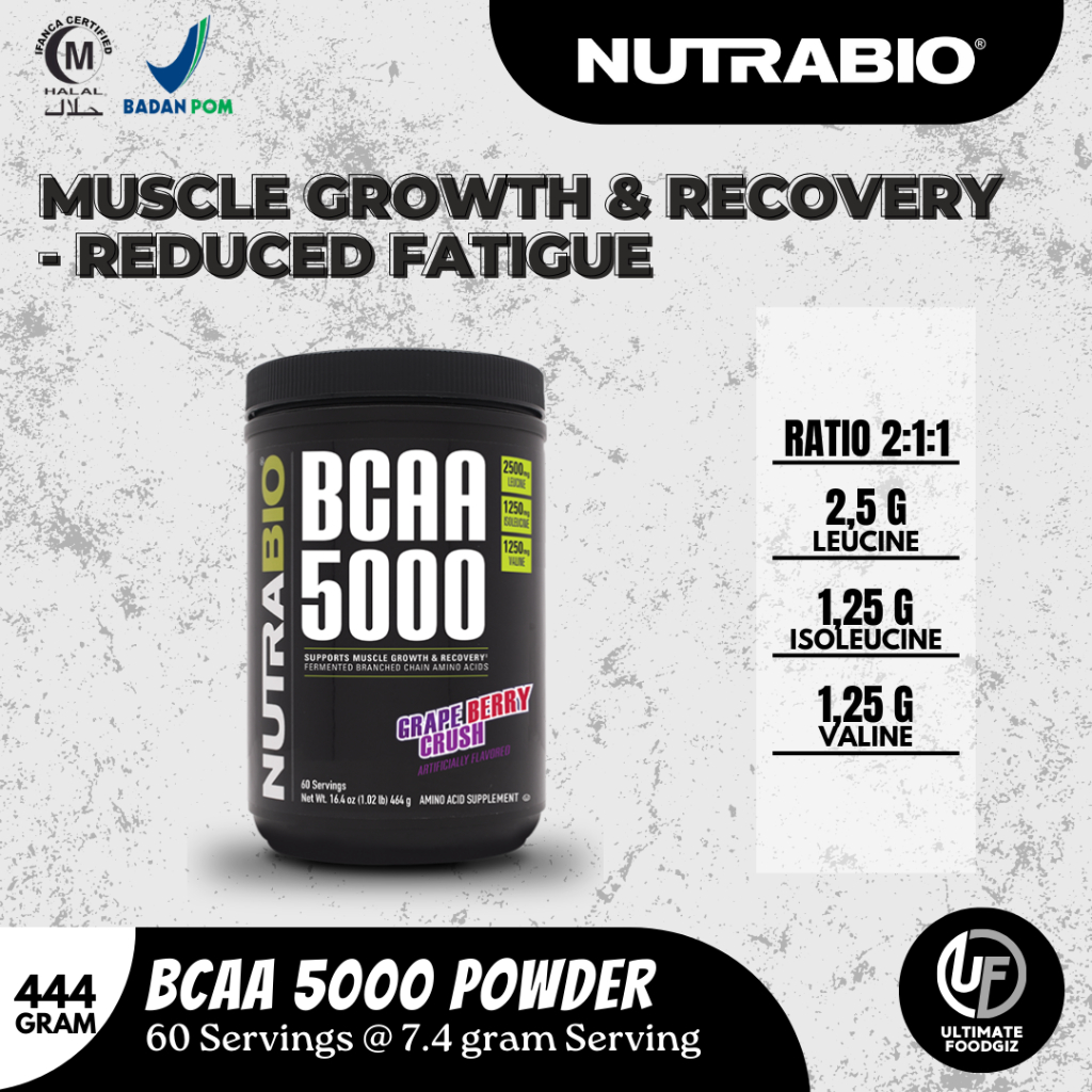 BCAA 5000 POWDER 60 SERVING NUTRABIO BCAA POWDER BCAA BUBUK  RECOVERY SUPLEMEN BCAA SUPPLEMENT BCAA 