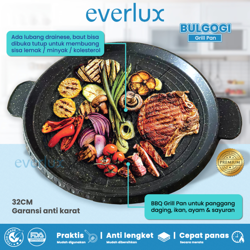 Everlux BULGOGI GRIL PAN Panci panggang anti lengket ALAT PANGGANG grill pan Marble diatas teflon