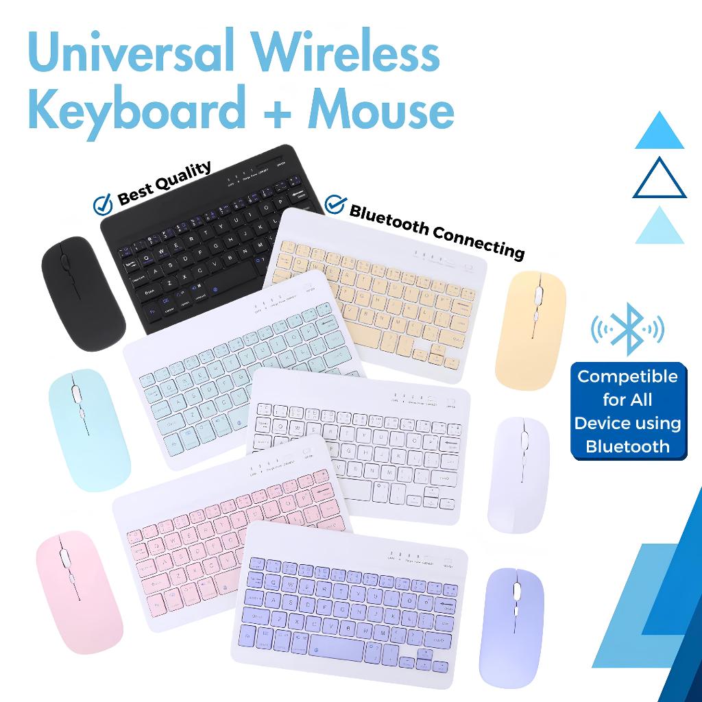 Keyboard Bluetooth Wireless 10 Inch + Mouse Set, Ringan dan Portable, Kompatibel untuk iPad, Tablet,