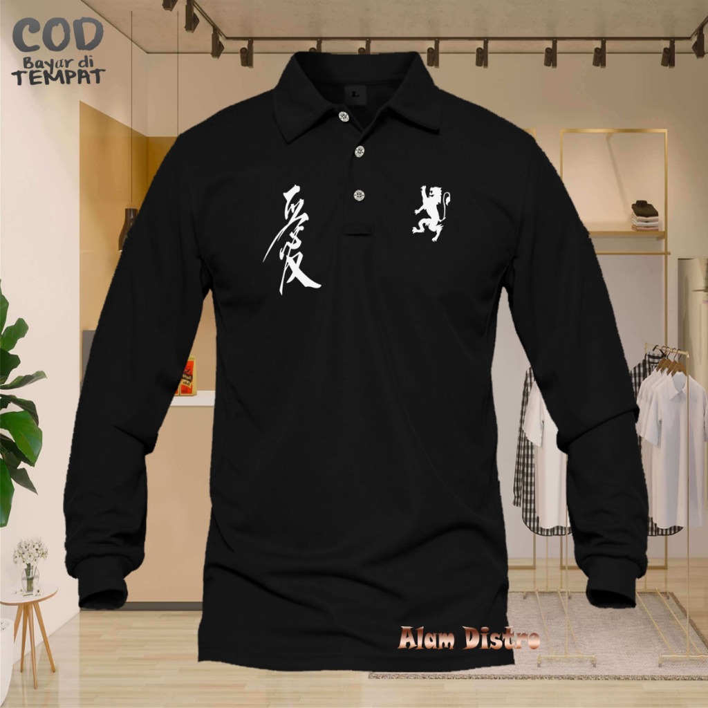COD Shirt Polo Panjang Singa Rilex Text Putih Baju Polo Keren Unisex