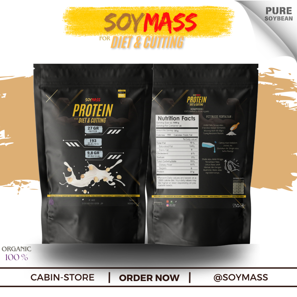 

Soymass Protein Diet & Cutting (1KG) Susu Kedelai Bubuk Whey Tinggi Protein
