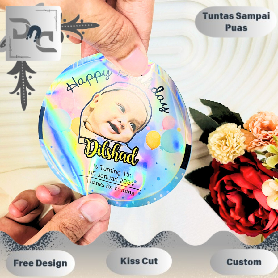 

2-4 Stiker Hologram Ulang Tahun Anak Bentuk Bulat Label Sticker Undangan Happy Birthday Dnd