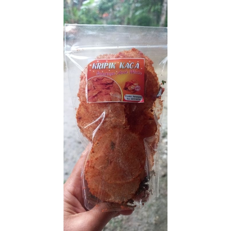 

Kripca{kripik kaca} kemasan 50g rasa pedas daun jeruk