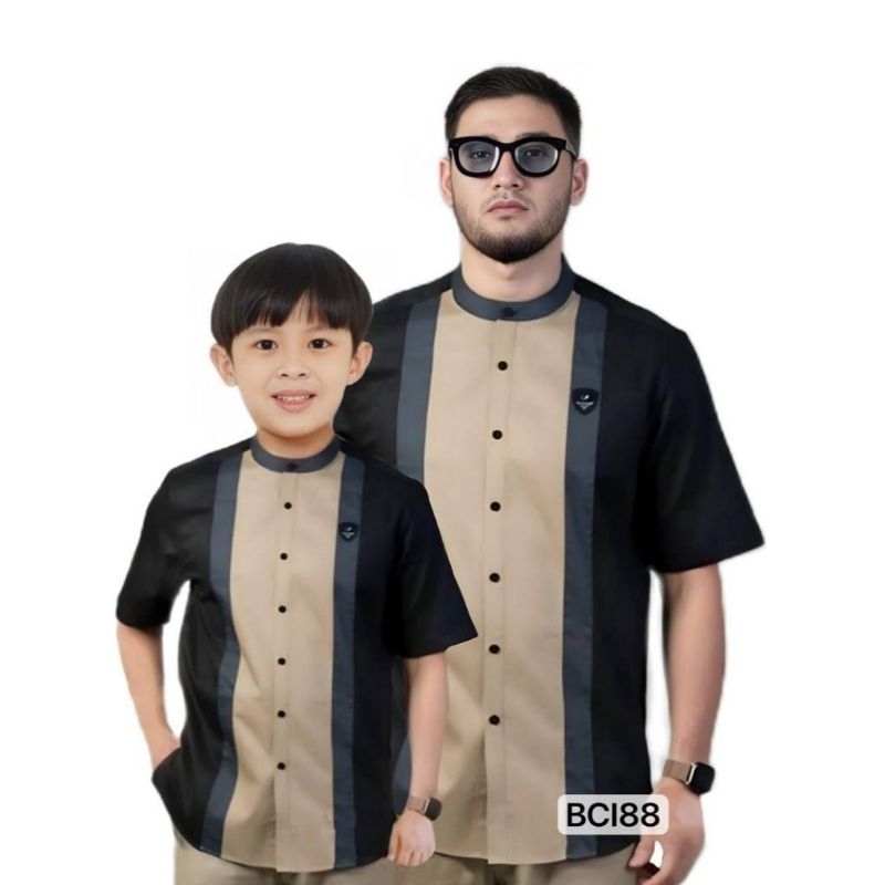 Baju Koko Couple Ayah Dan Anak Laki Laki Harga Terpisah Kemeja Kurta Kerah Mandarin Lengan Pendek Se