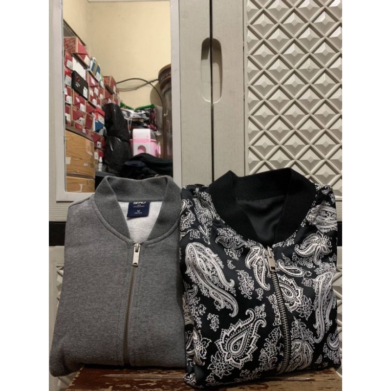 ORIGINAL JACKET BOMBER H&M ZIPPER SATIN SPAO PAISLEY BLACK WHITE