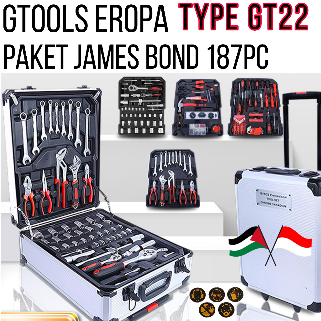 Kunci ring pas set socket shock sok L bintang obeng toolkit GTOOLS Eropa GT200 121pc rachet wrench