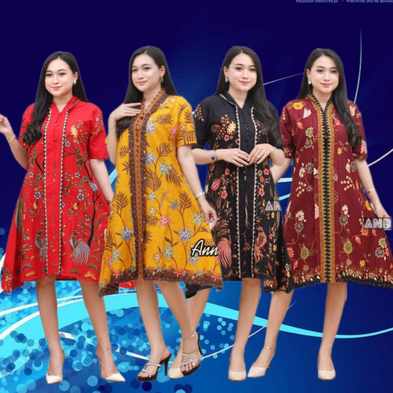 Termurah Dress Batik Modern Kombinasi Truntum Kerah V Neck Jumbo Ld 120cm Original Aksara Batik Peka