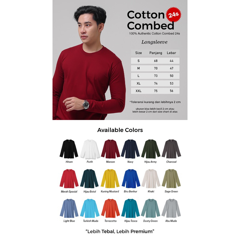 Kaos polos lengan panjang/katun combed