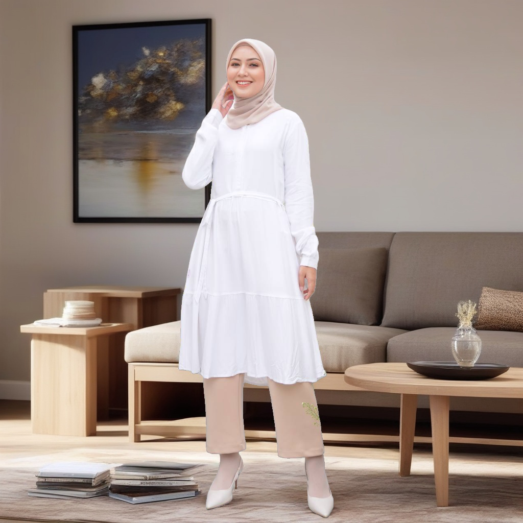 BAJU RAUNAPRIDE TUNIK POLOS RTC 24 WHITE / BAJU ATASAN TUNIK RAYON RAUNA PRIDE RTC 24 WHITE