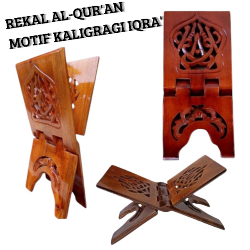 Rekal Al-Qur'an, meja Al-Qur'an lipat, rekal al-qur'an motif kaligrafi iqra'