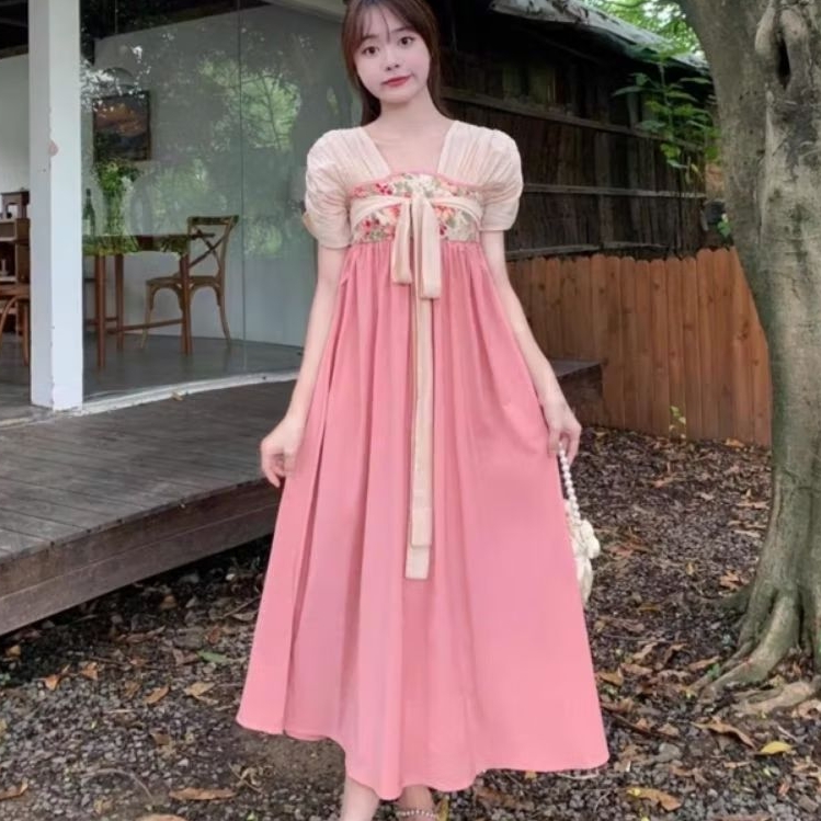 98003 Baju Mididress YUNXI CHEST HIGH HANFU HANBOK DRESS Lace pink dres Korean style wanita premium 