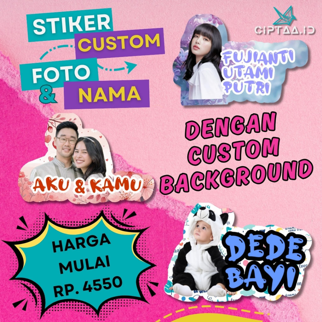 

STIKER CUSTOM FOTO DAN NAMA DENGAN CUSTOM BACKGROUND WATERPROOF