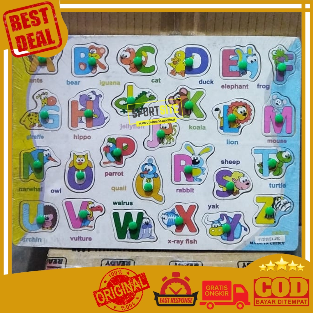 Puzzle Kayu Huruf Abjad Besar & Gambar Hewan Mainan Edukatif Wooden Puzzle Uppercase Alphabet Letter