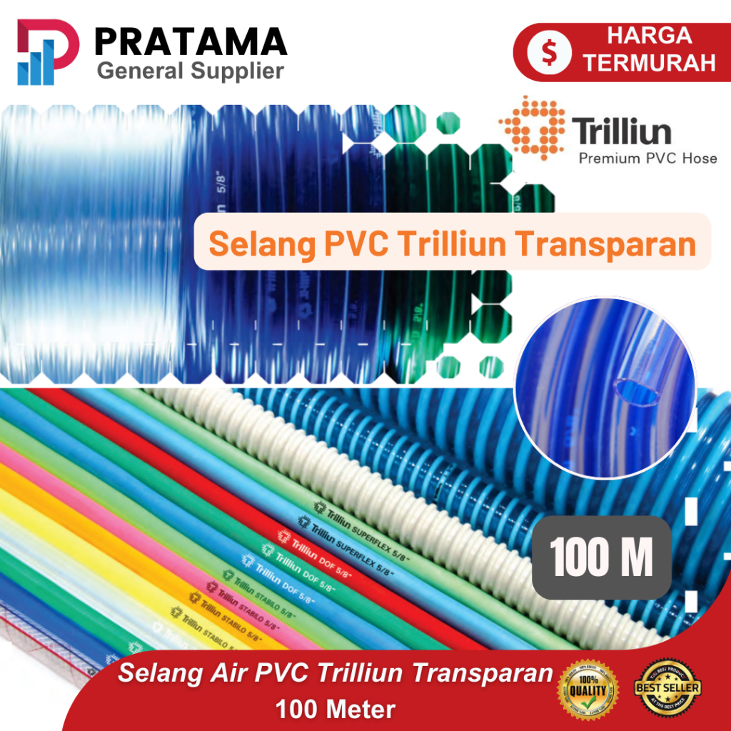 Selang Air Trilliun Bening Fleksibel 1/16” Inch - 100 Meter - Selang PVC Trilliun Transparan