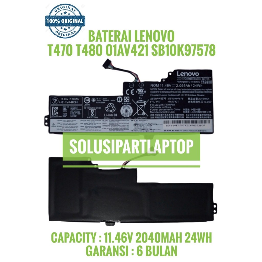 Original Baterai Internal Lenovo ThinkPad A475 T25 T470 T480 T570 Series