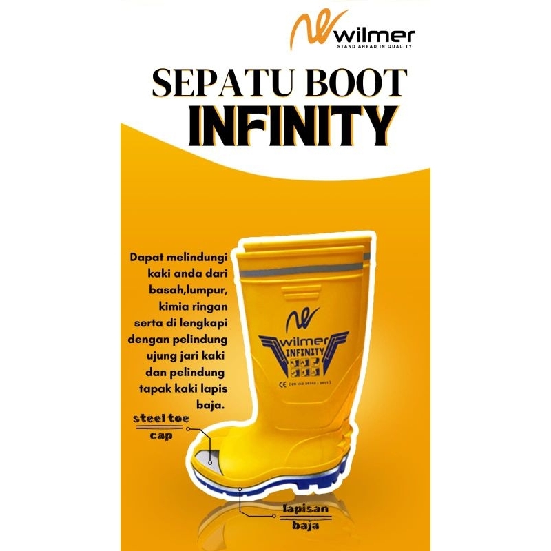 Wilmer Sepatu Boot Safety Proyek Ujung Besi Tapak Besi Anti Paku
