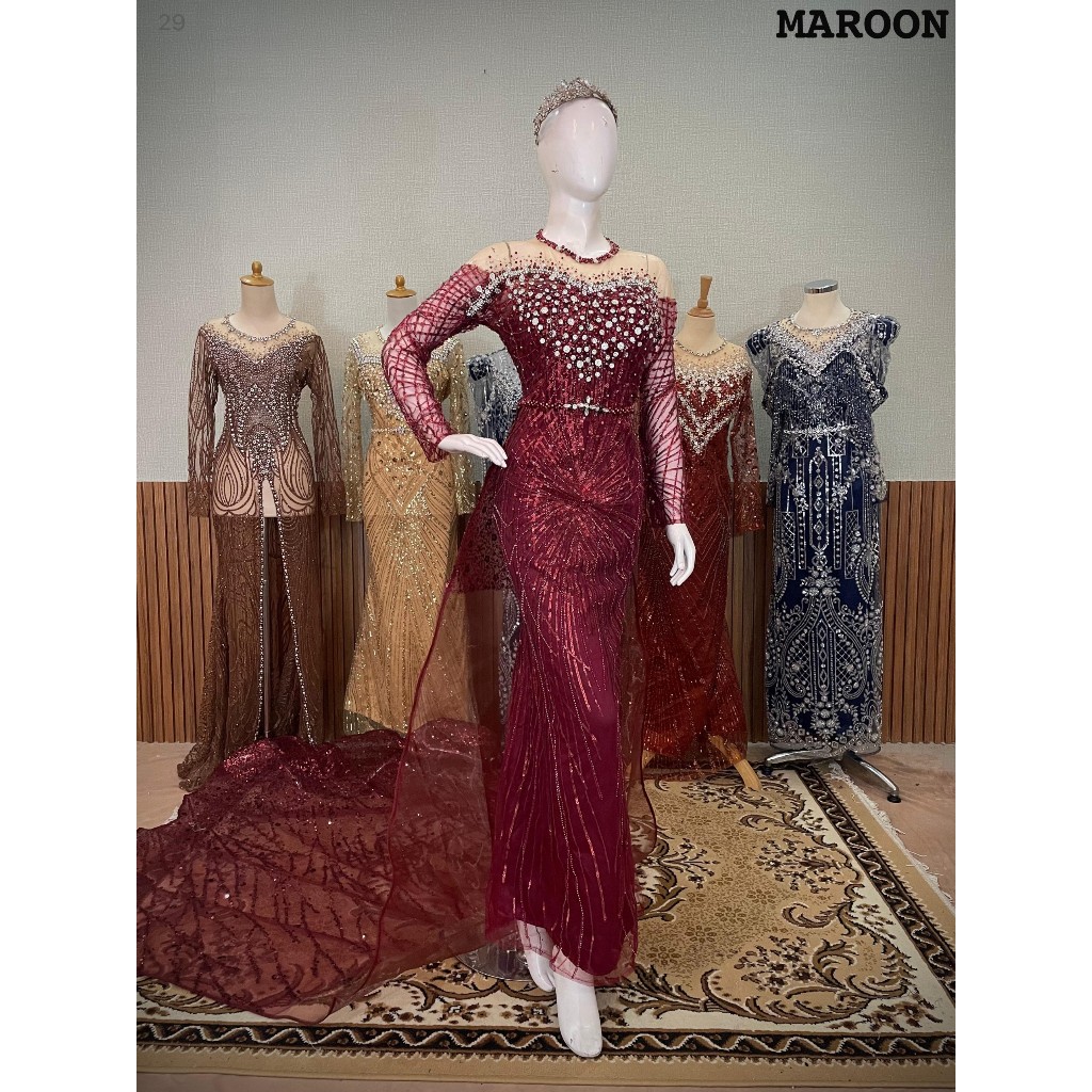 Kebaya Pengantin Dress Pengantin Gaun Pengantin Mewah Full Payet Warna Maroon Marun