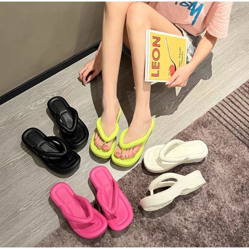 sendal jepit virall, sendal jepit wedges tinggi 5cm, sendal jepit wanita rubber import anti slip dan