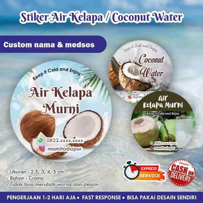 

Stiker Air kelapa / Coconut Water Cromo bulat / Label kemasan makanan minuman / promosi