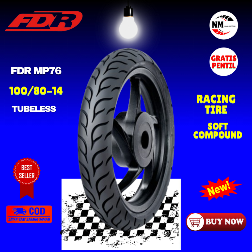 Ban Motor FDR SPORT MP 76 100/80-14 Tubeless Ring 14 MP76 Gratis Pentil