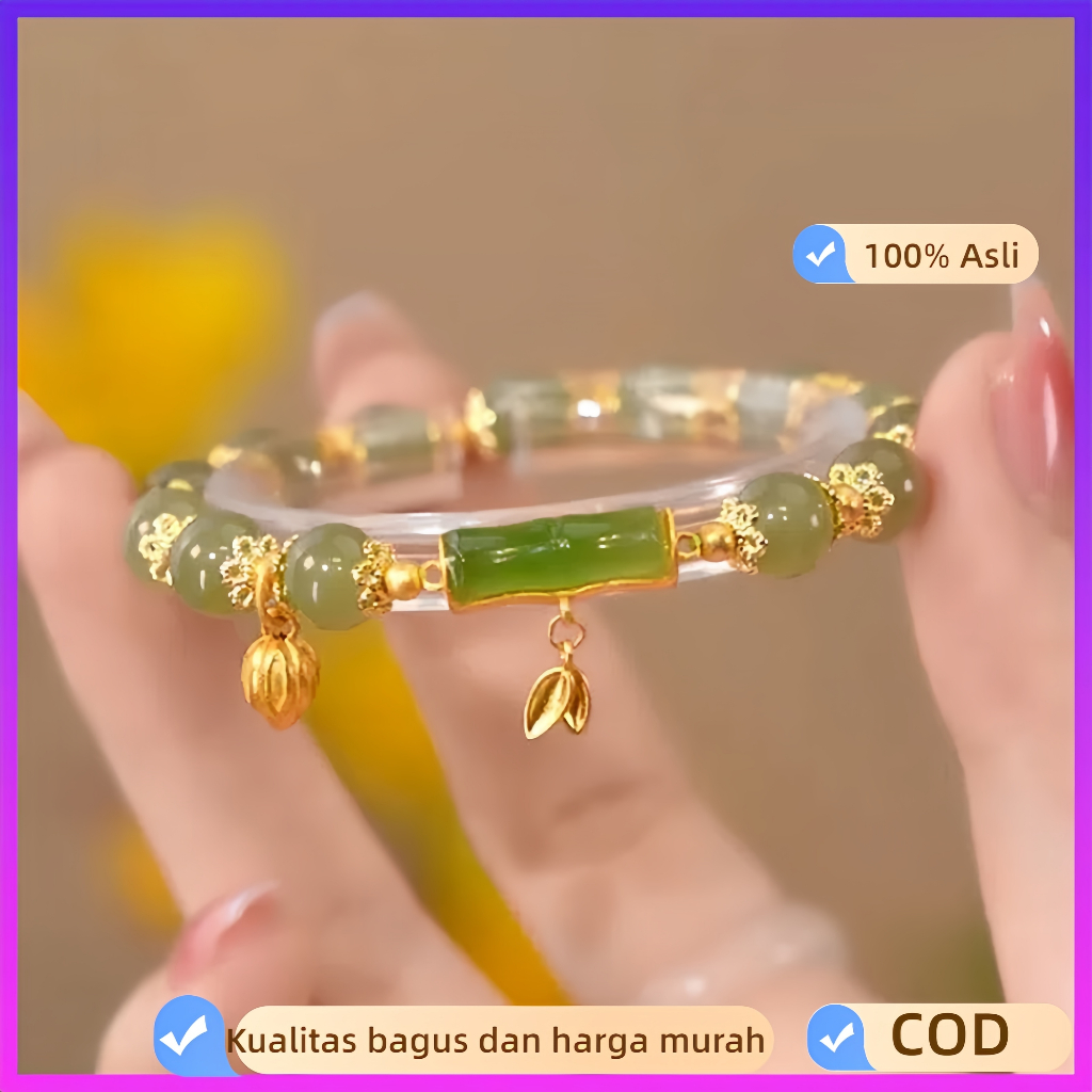 GL02 -- Gelang bambu hijau, gelang titanium baja sederhana dan elegan gaya Korea, gelang manik-manik