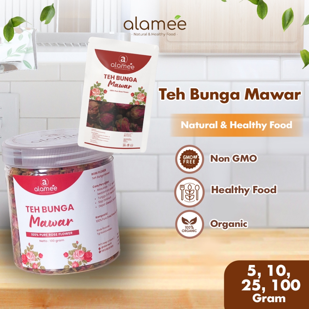 

ALAMEE Teh Bunga Mawar Rose Flower Tea Organik Kering Dried Siap Minum Seduh