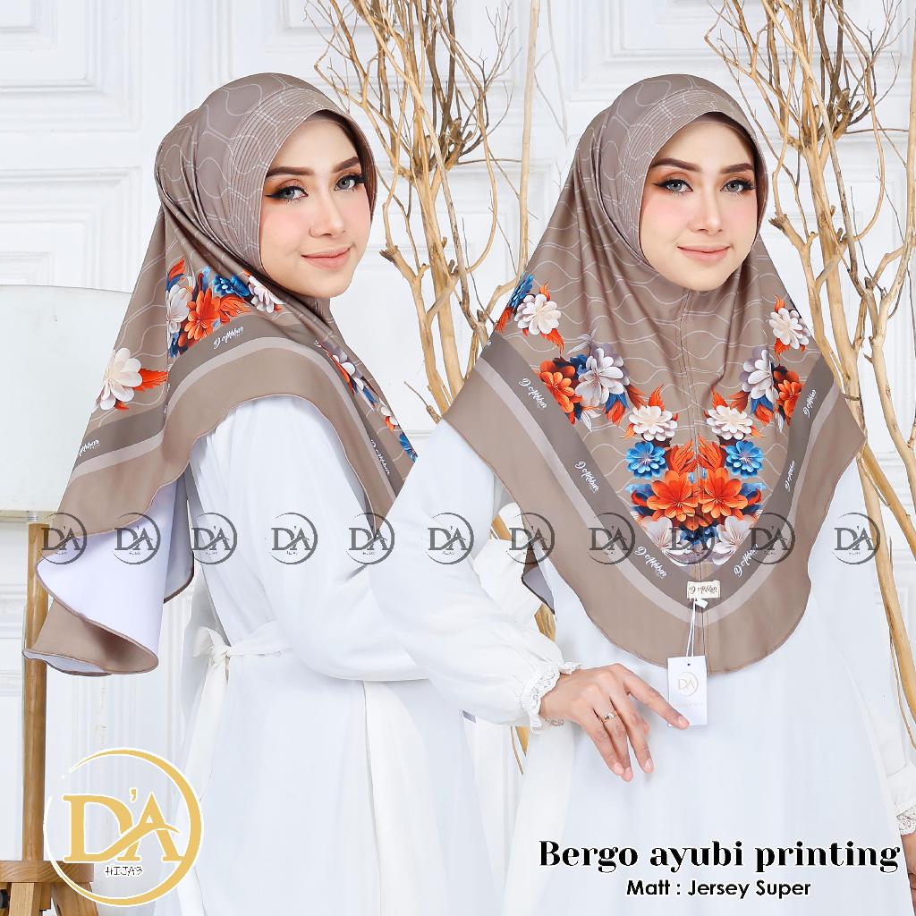 Bergo Printing Ayubi Premium jersey motif kerudung wanita instan bunga jilbab muslim panjang