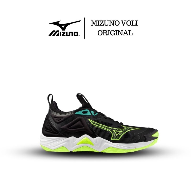 Sepatu Voli/V1GA231212/Mizuno Wave Momentum 3 Low/Black/Mizuno Neo Lime/Atlantis/100% Original