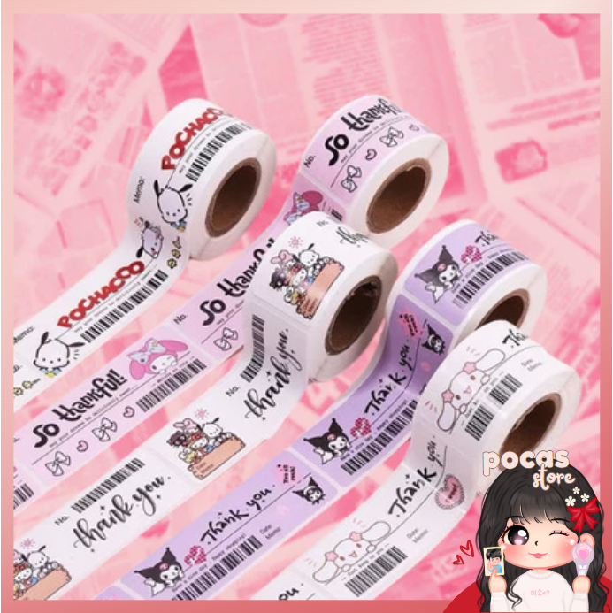 

[PS] (12PCS) STICKER ROLL LABEL THANKYOU SANRIO / STIKER KEMASAN PAKING CINNAMOROLL KUROMI MELODY PACKING MURAH