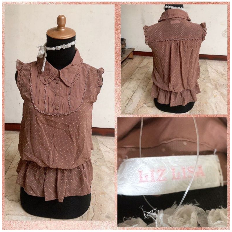 LIZ LISA POLKA MILKMAID BROWN TOP