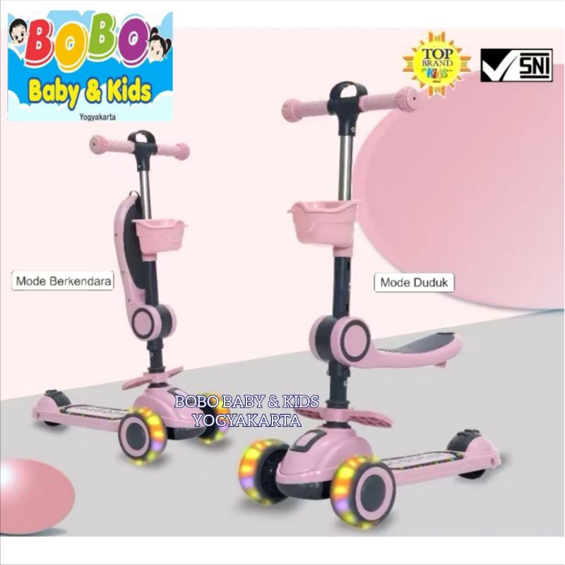 Otopet 2in1 Duduk & Berdiri Skuter Duduk Anak Scooter Anak Roda 3 dengan dudukan Otoped Anak ET HB 2