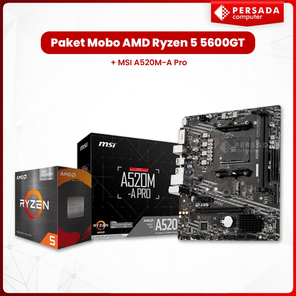 Paket Mobo AMD Ryzen 5 5600GT + MSI A520M-A Pro / Asrock A520M-HVS / Asrock B450M-HDV / Asrock B450M