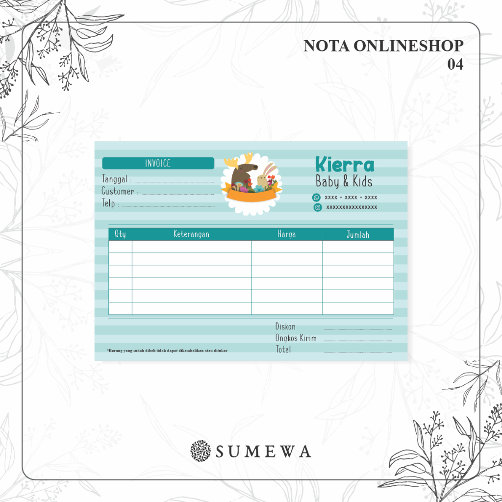 

Nota Onlineshop / Nota Pembelian / Nota Orderan / Nota Order / Invoice / Nota Toko / Nota Custom / Nota Penjualan / Nota Kwitansi - 04