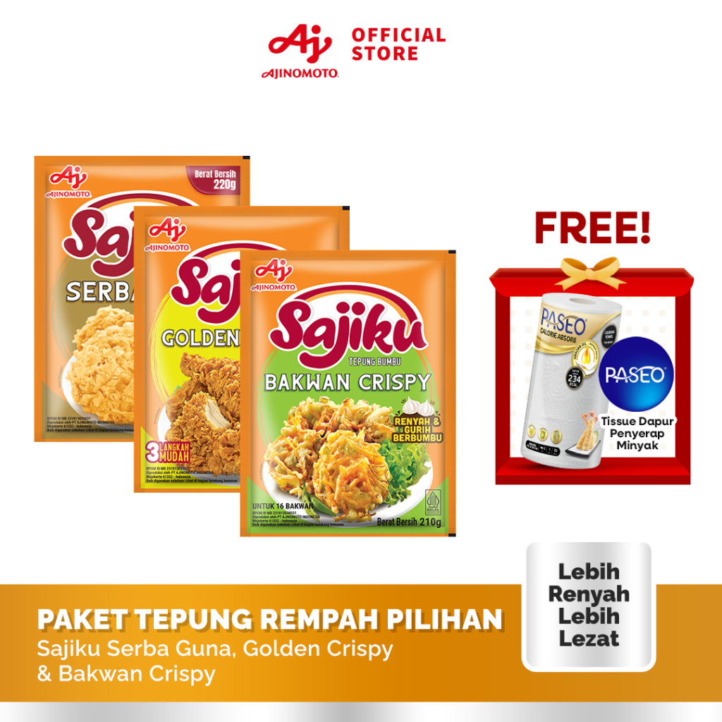 Free Tissue Paseo - Paket Tepung Rempah Pilihan - Sajiku Serba Guna , Golden Crispy , Bakwan Crispy 