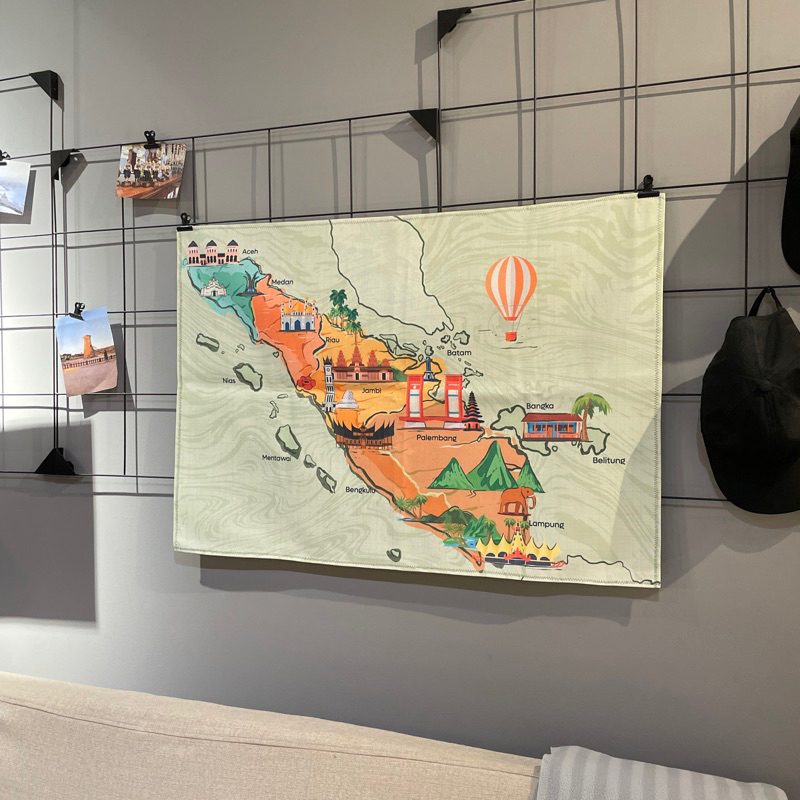 Peta Kain Indonesia | Peta Lipat Pulau Sumatera | Tapestry Peta | Hiasan Dinding | Souvenir Sumatera