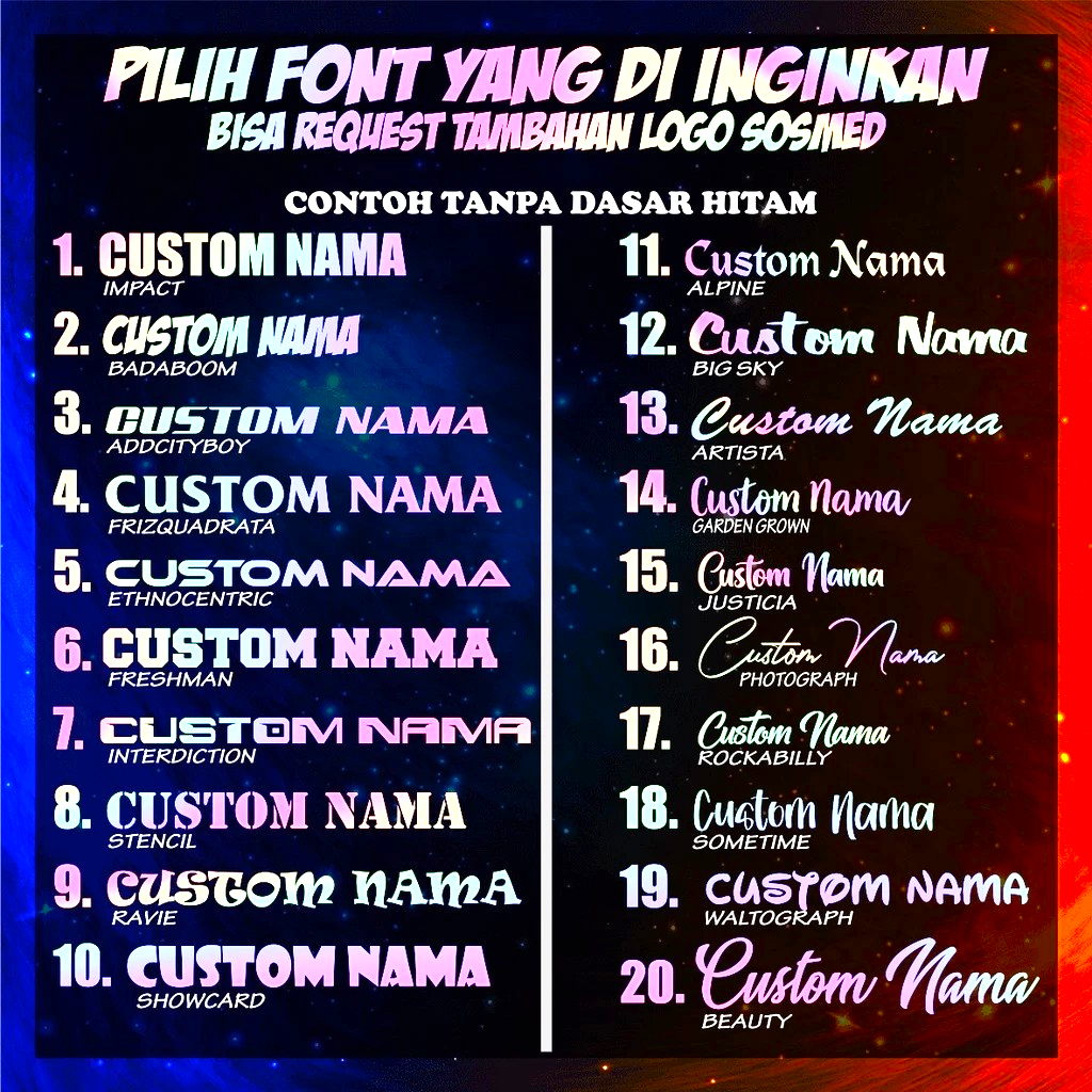 

stiker nama hologram custom, nama jepng, log0 YT ,1G,Tt, Dll