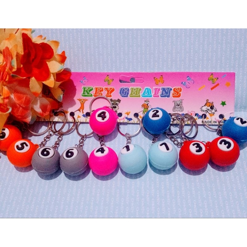 12pcs Gantungan kunci karet bola biliard cirikhas biliard
