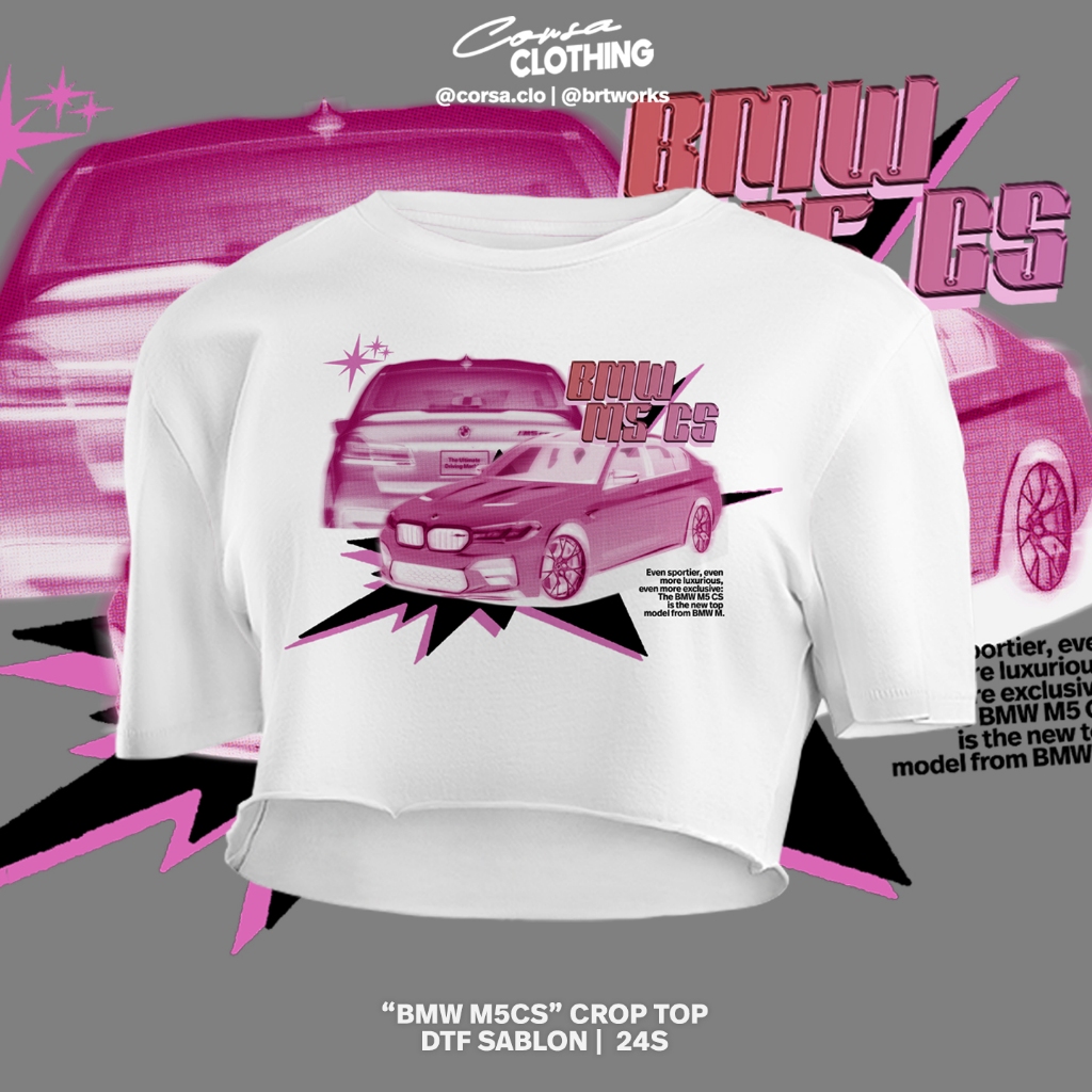 BMW M5CS Crop Top Wanita y2k style Otomotif Cargirl