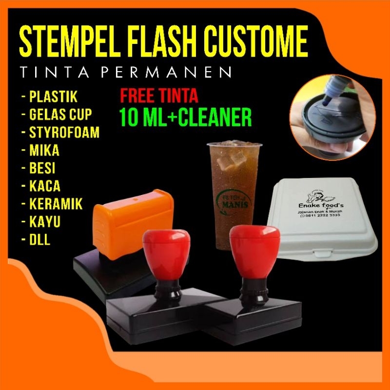 

STEMPEL GELAS CUP / PLASTIK / STYROFOAM / BESI / KAYU / MIKA DLL, Free Tinta 10 ml+Cleaner