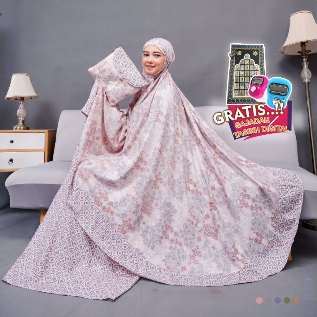 Mukena Dewasa Printing Premium Rayon Batik Jumbo Motif Nisrina Terbaru FREE Sajadah & Tasbih Digital