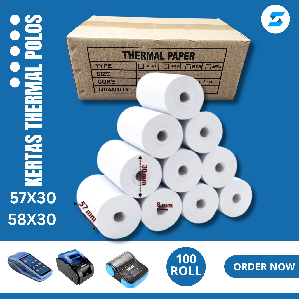 

KERTAS THERMAL POLOS 57X30 ISI 100 ROLL
