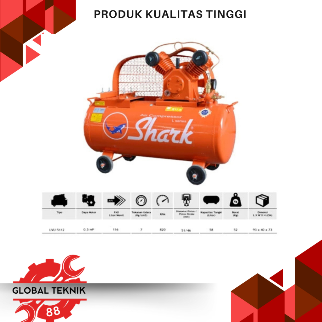 Kompresor Angin Unloading SHARK 1/2Hp LVU5112 / Compressor SHARK LVU 5112 0.5Hp