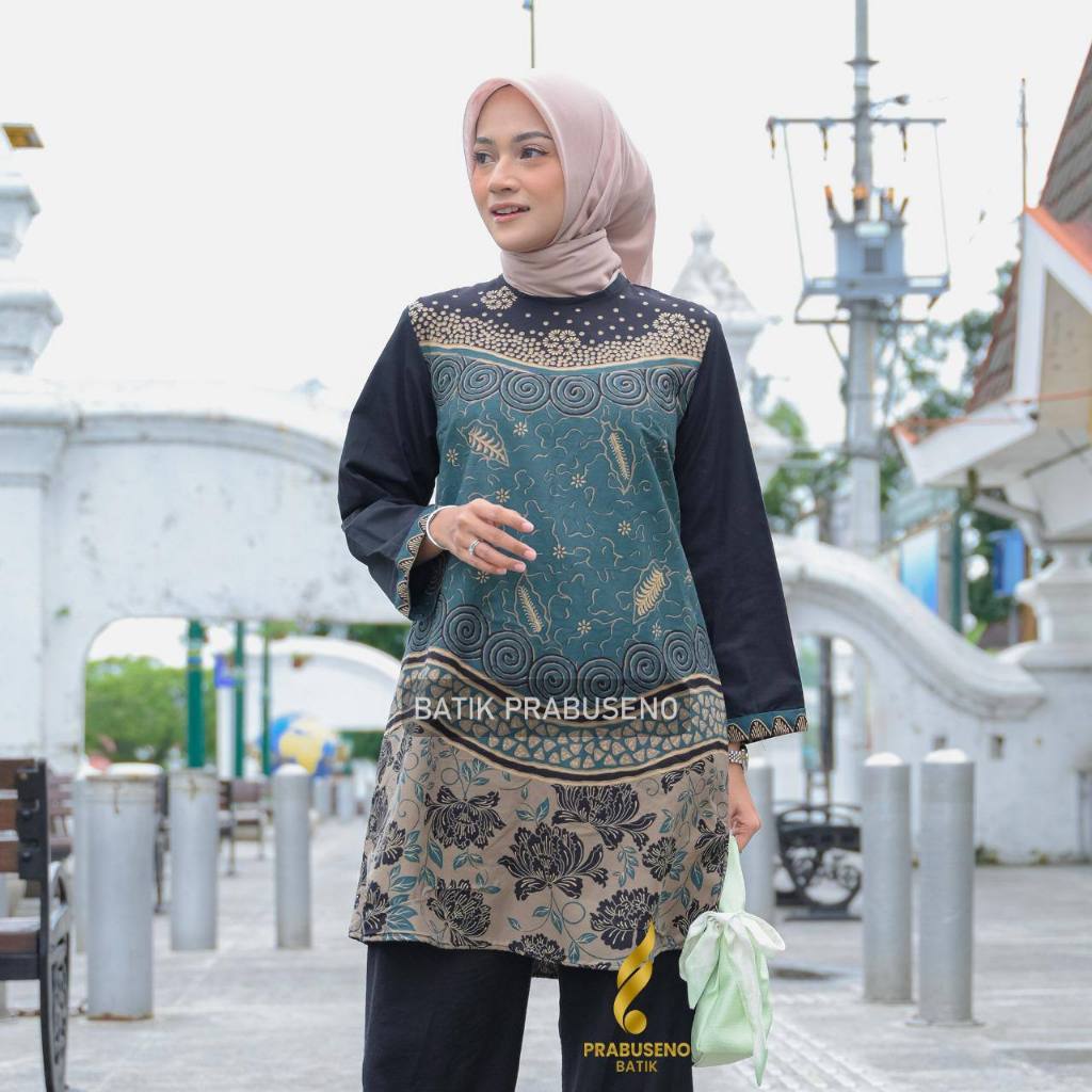 Batik Prabuseno Dania Tunik Batik Katun Wanita Resleting Belakang Seragam Batik Wanita Kantoran Bati