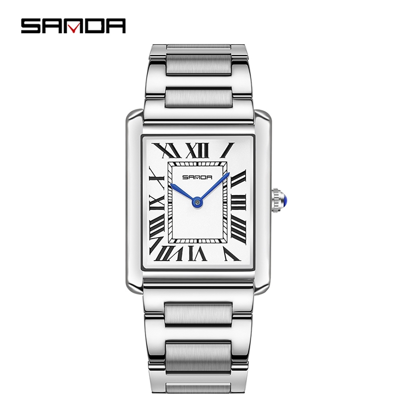 SANDA 1108 Jam Tangan Pria Analog Retro Style Tali Stainless Rantai Quartz